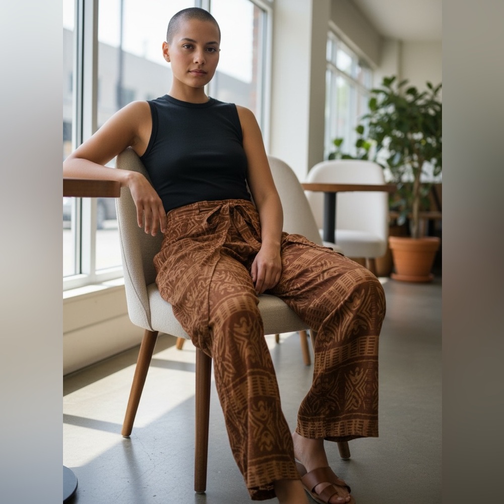 Gorgeous wrap pants in brown tribal